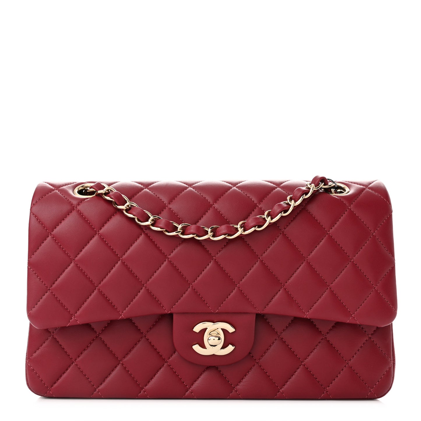 Lambskin Quilted Medium Double Flap Burgundy