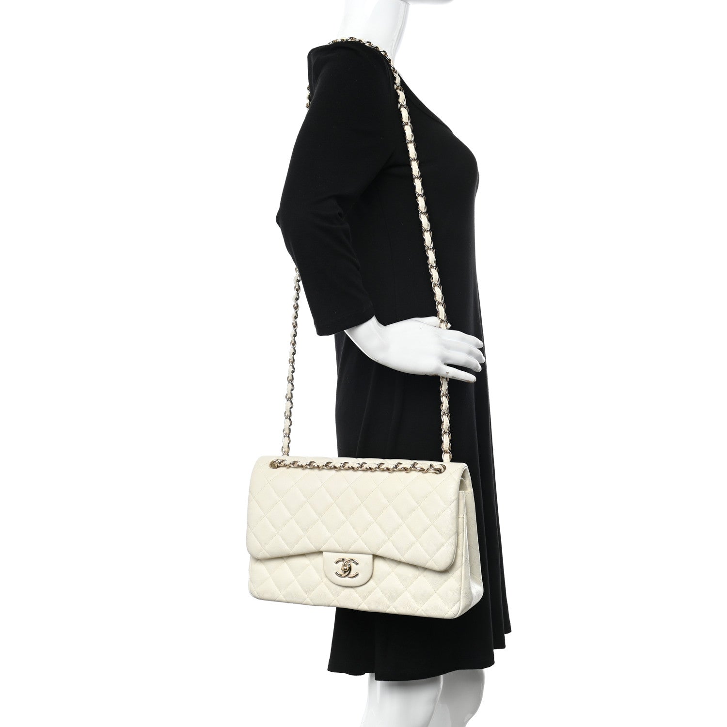 Chanel Caviar Quilted Jumbo Double Flap White 2 of 11