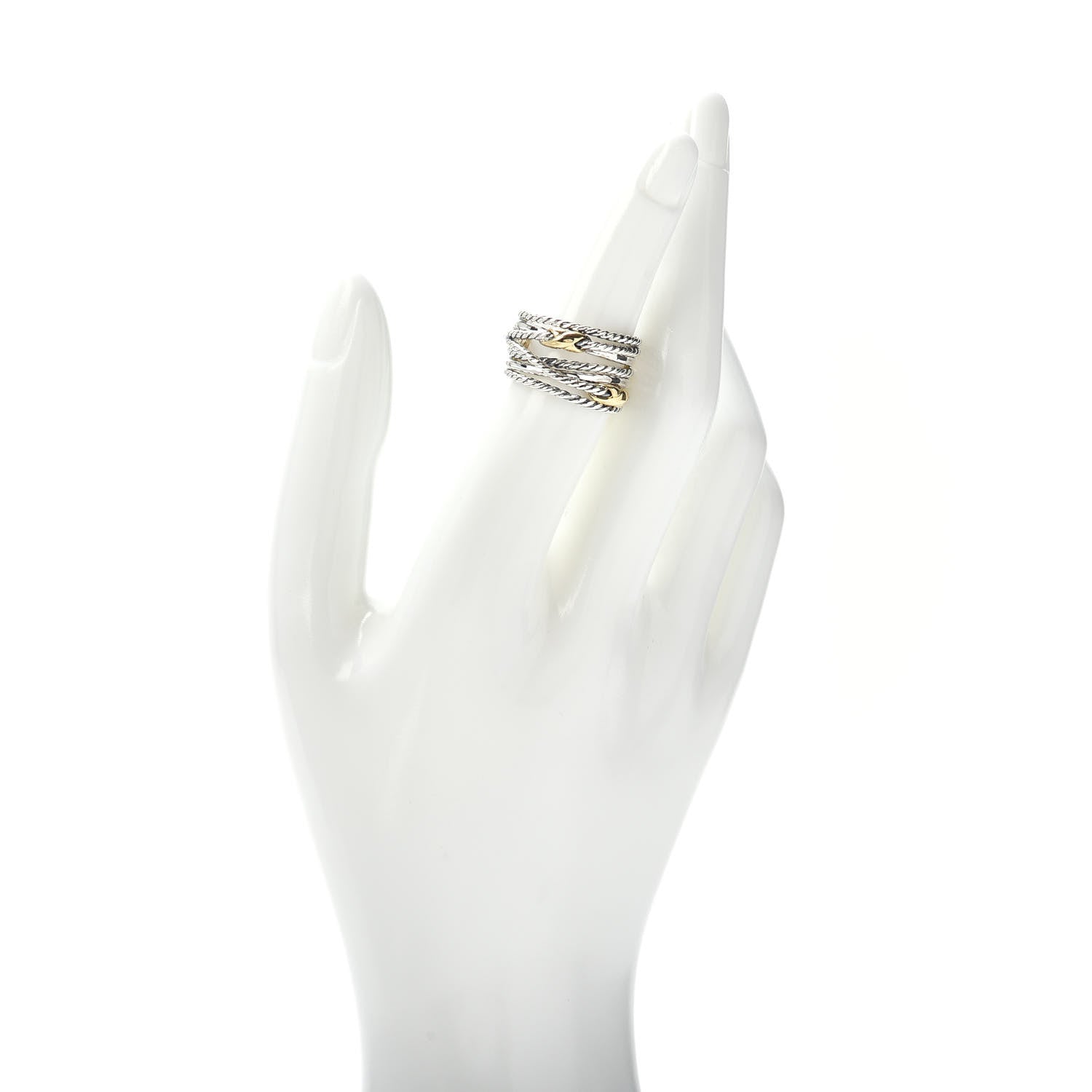 David Yurman Sterling Silver 18K Yellow Gold Double X Crossover Ring 52 6 2 of 4