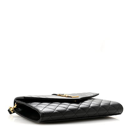 Saint Laurent Grain De Poudre Textured Mixed Matelasse Triquilt Monogram Clutch Black 4 of 8