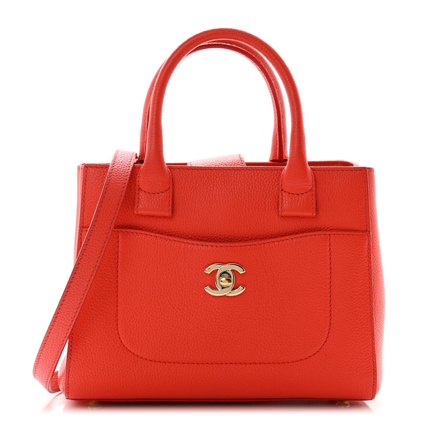 Grained Calfskin Mini Neo Executive Shopper Tote Red