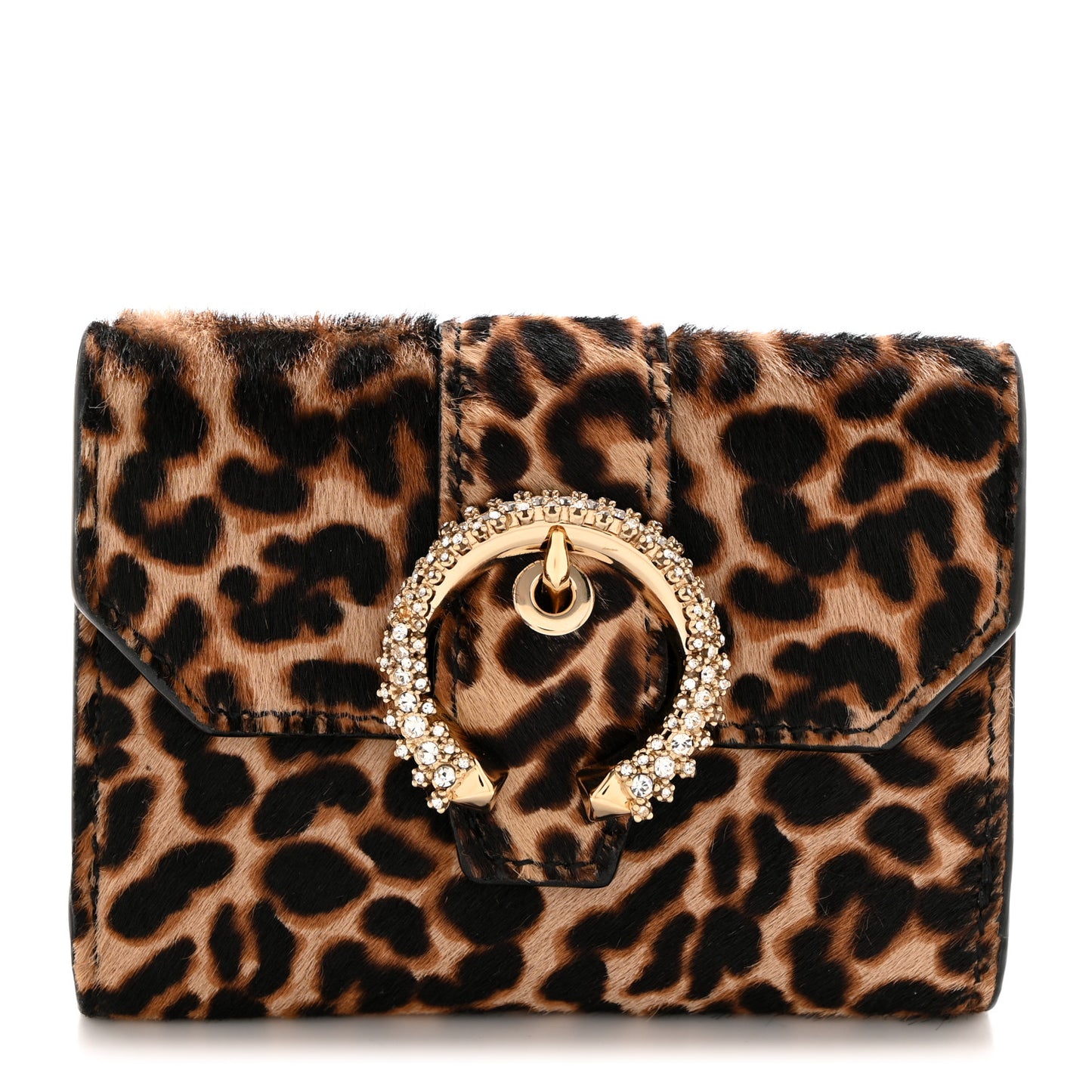 Pony Hair Leopard Print Crystal Cheri Compact Wallet