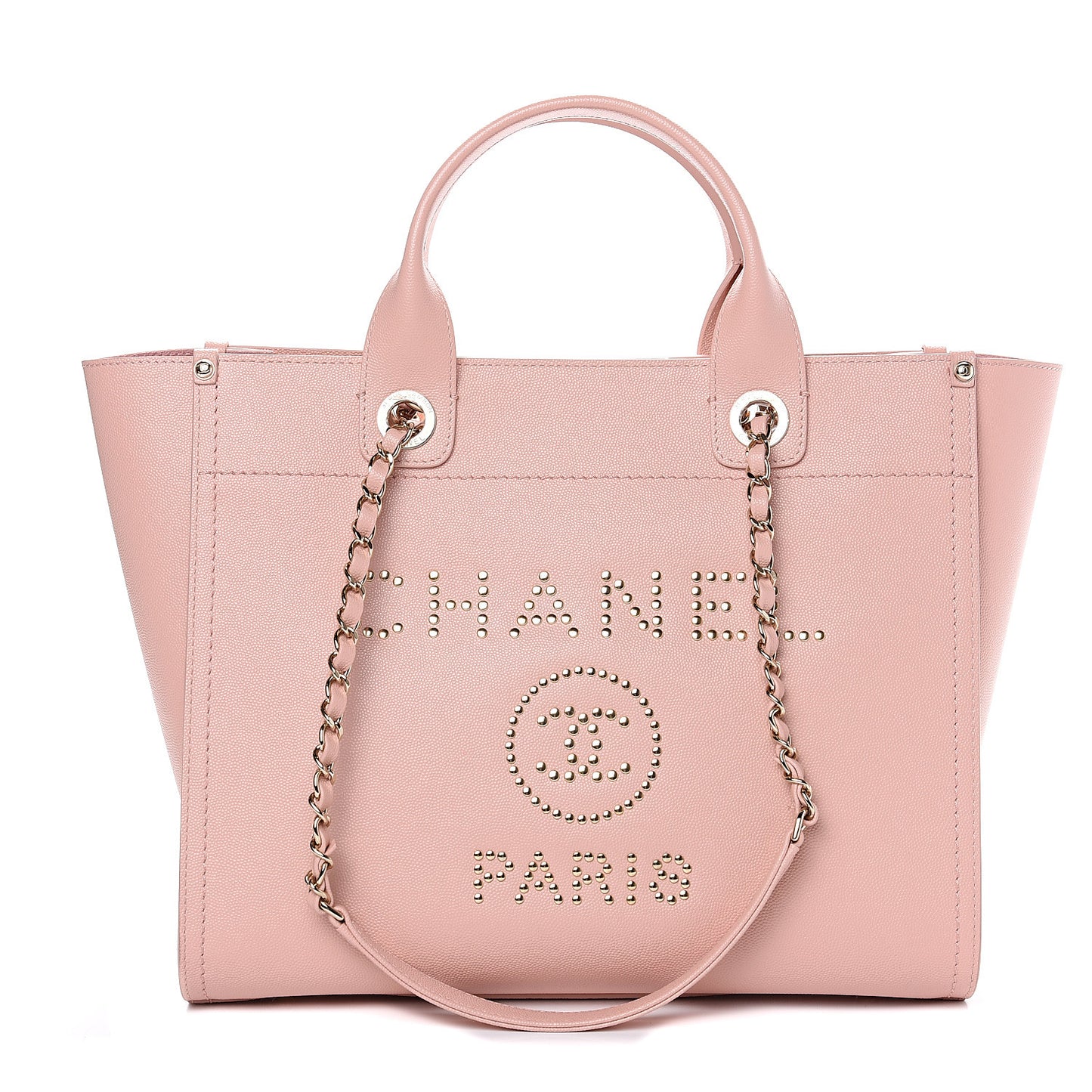 Caviar Small Studded Deauville Tote Light Pink