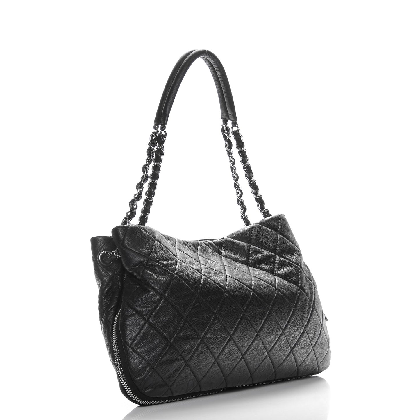 Caviar Quilted Expandable Zip Shoulder Bag Black