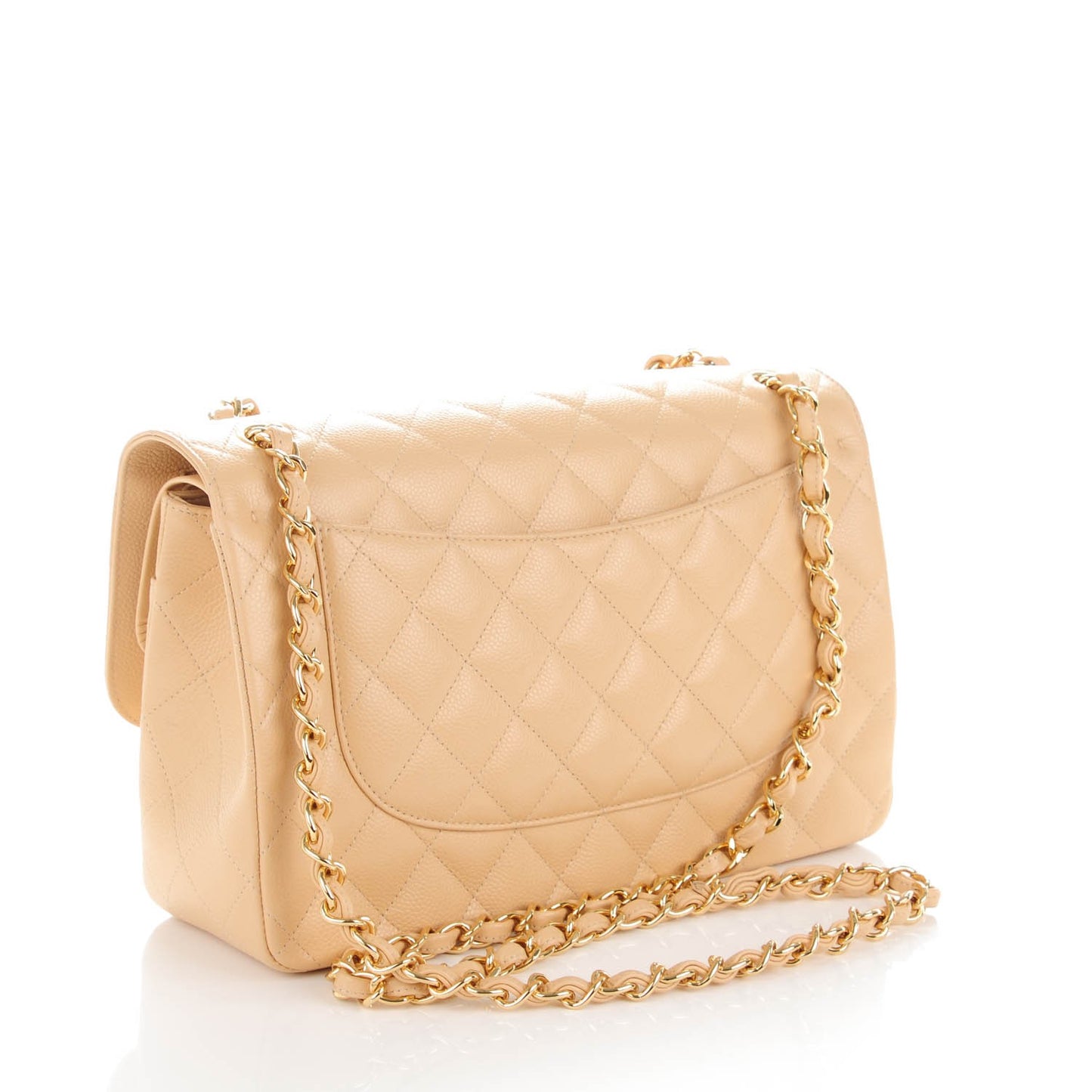 Caviar Quilted Jumbo Double Flap Beige Clair