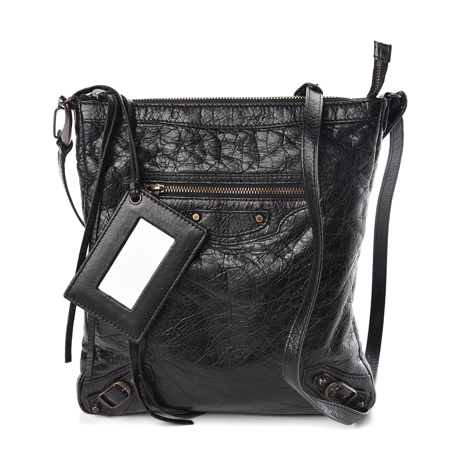 Agneau Classic Hardware Flat Crossbody Black