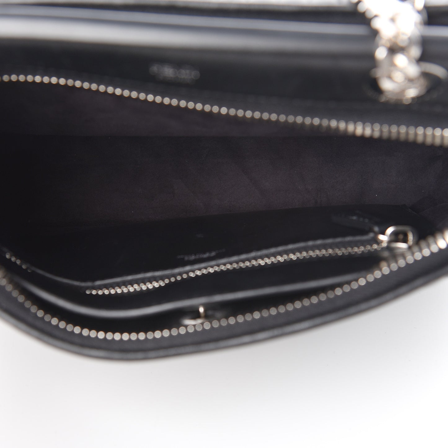 Shiny Nappa Trapuntata Small DotCom Click Chain Satchel Black