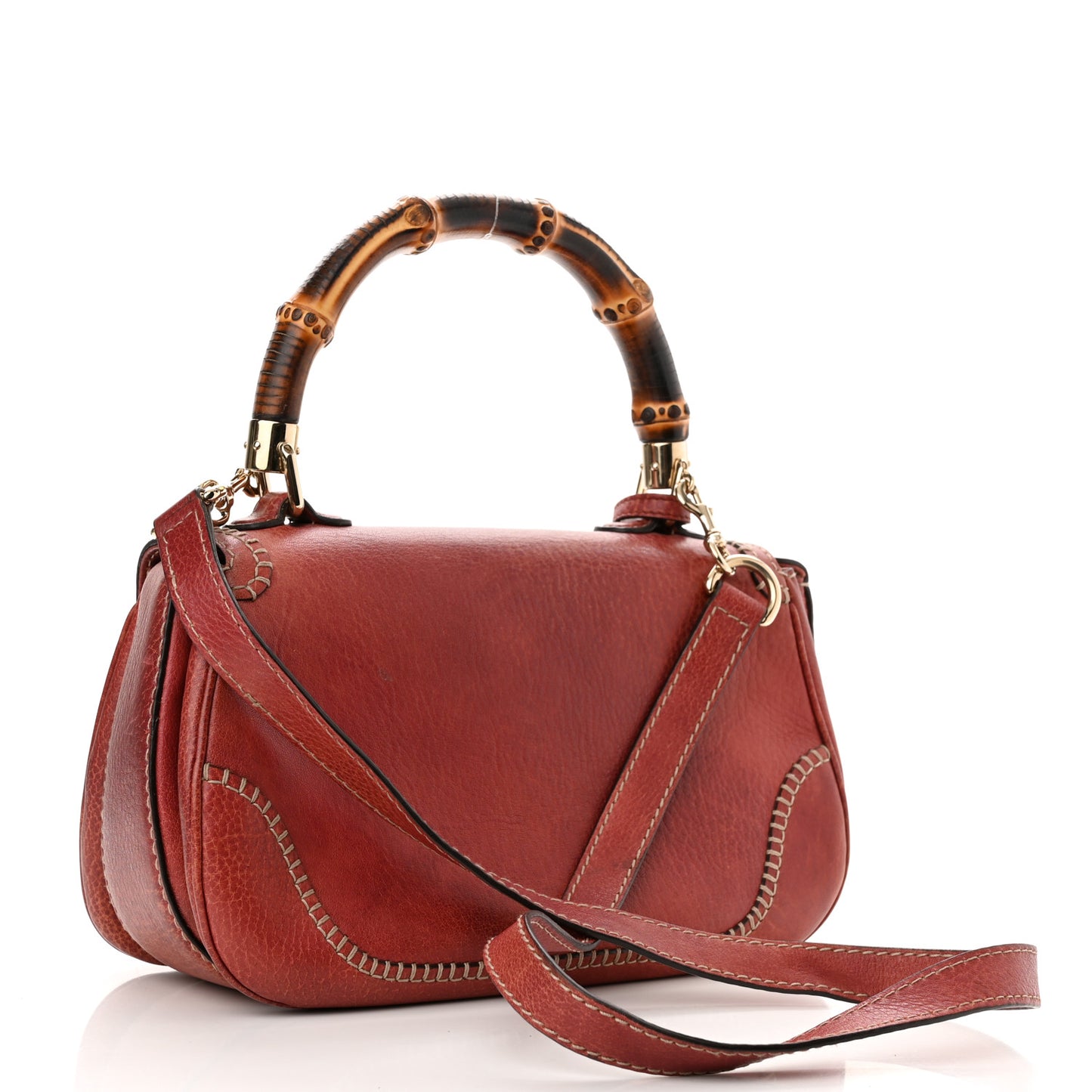 Calfskin Medium New Bamboo Top Handle Bag Red