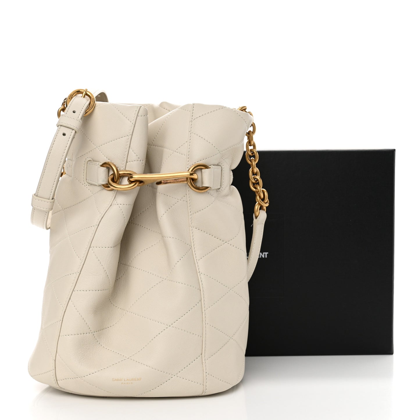 Lambskin Quilted Le Maillon Bucket Bag Crema Soft