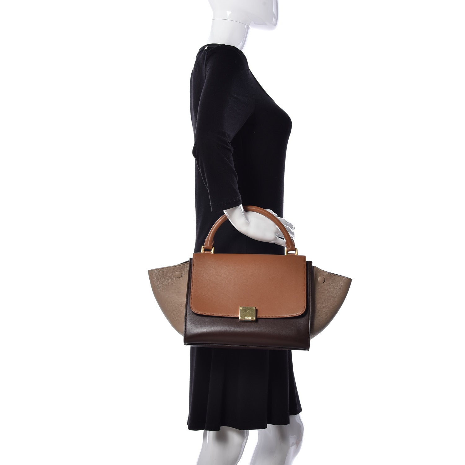 Celine Satin Baby Grained Calfskin Medium Tri-Color Trapeze Tan 3 of 9