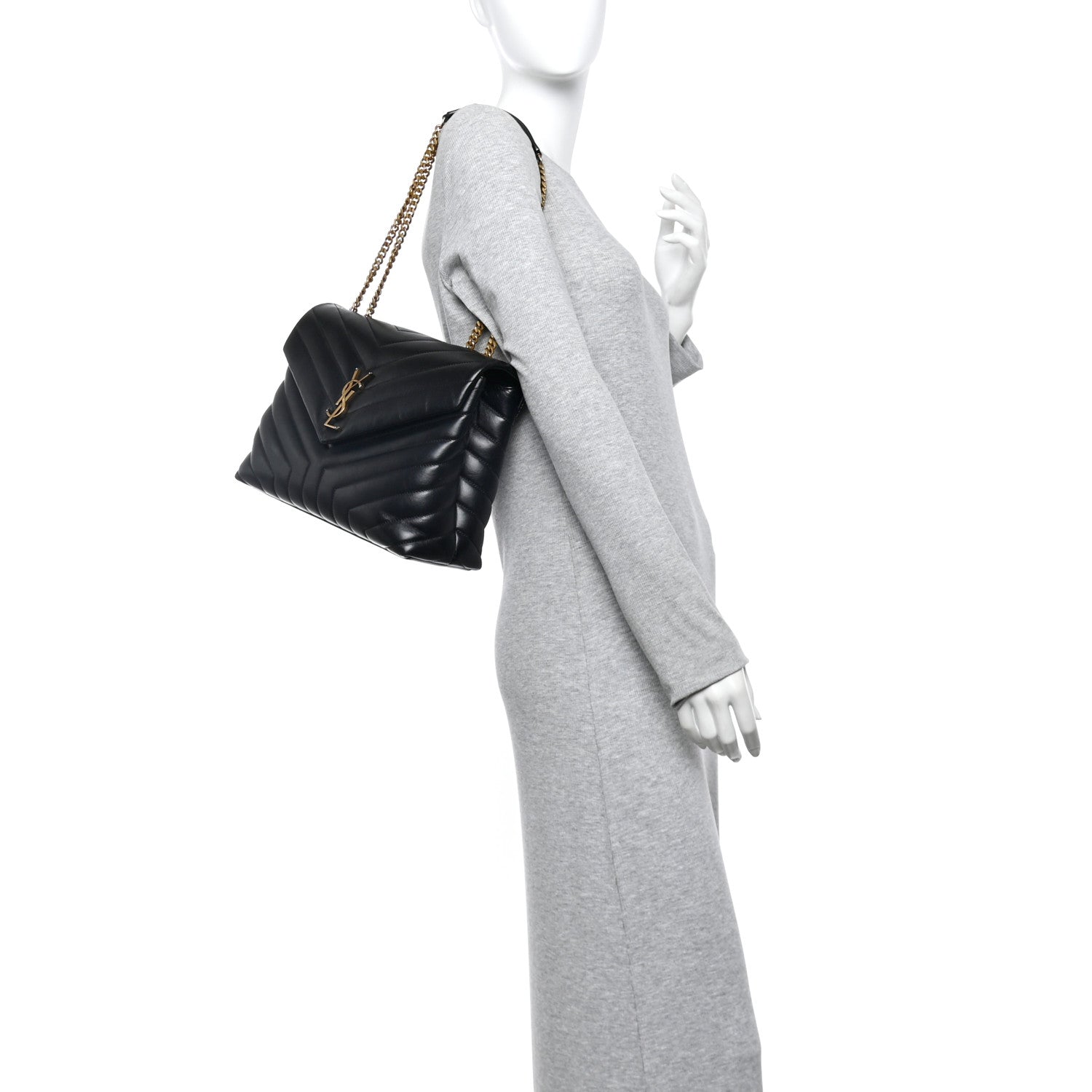 Saint Laurent Calfskin Y Quilted Monogram Medium Loulou Chain Satchel Black 2 of 9