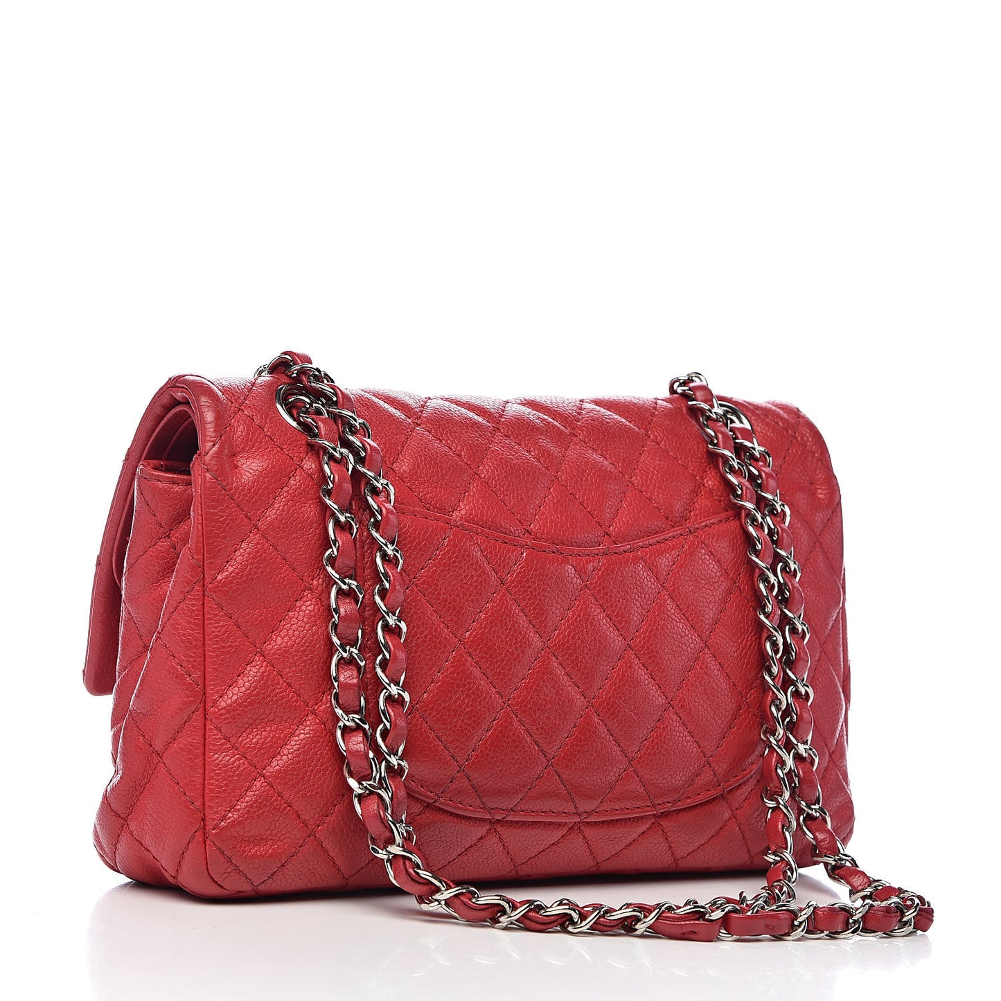 Washed Caviar Quilted Medium Double Flap Red