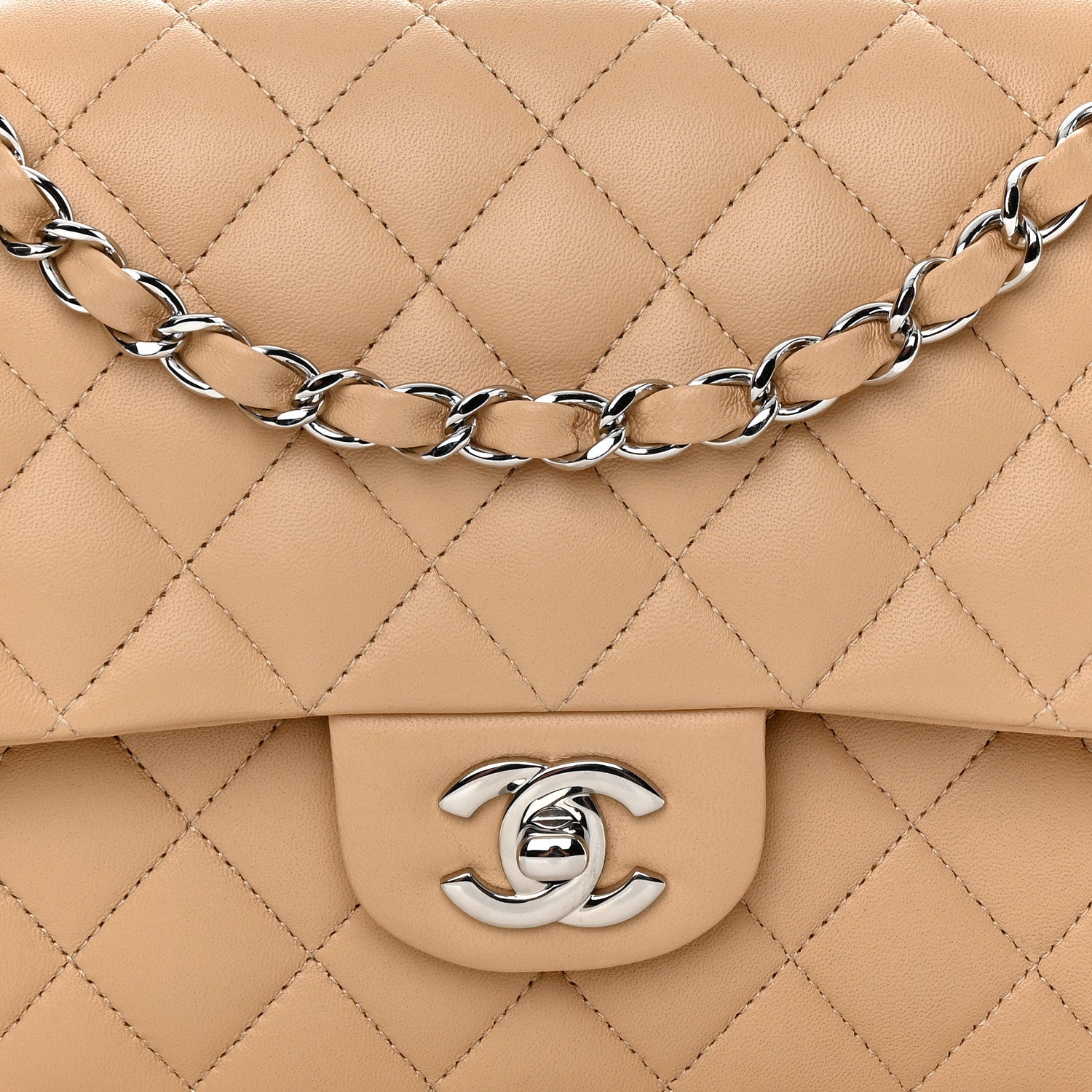 Chanel Lambskin Quilted Medium Double Flap Beige 8 of 10