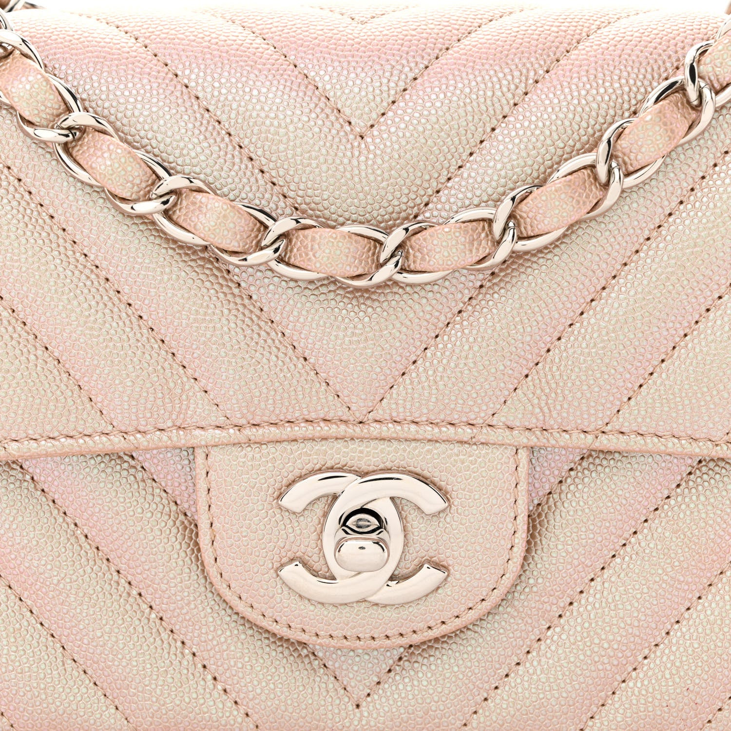 Chanel Iridescent Caviar Chevron Quilted Mini Rectangular Flap Light Gold 8 of 11