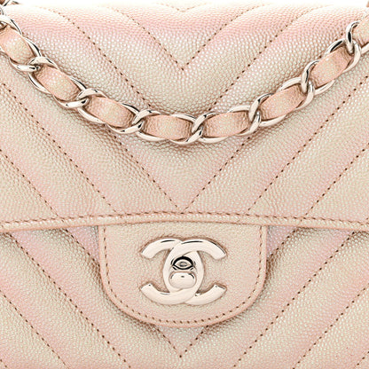 Chanel Iridescent Caviar Chevron Quilted Mini Rectangular Flap Light Gold 8 of 11