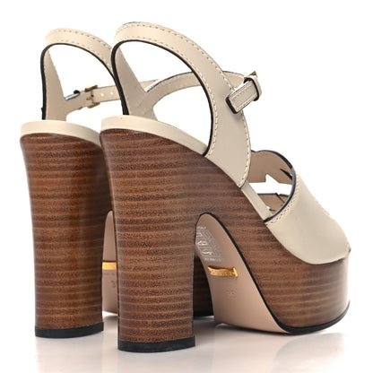 Gucci Cosmos Softy Calfskin Wooden Interlocking G Cut-Out 30/120mm Platform Sandals 35 Mystic White 4 of 8