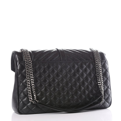 Saint Laurent Calfskin Mixed Matelasse Triquilt Large Monogram Satchel Black 2 of 11