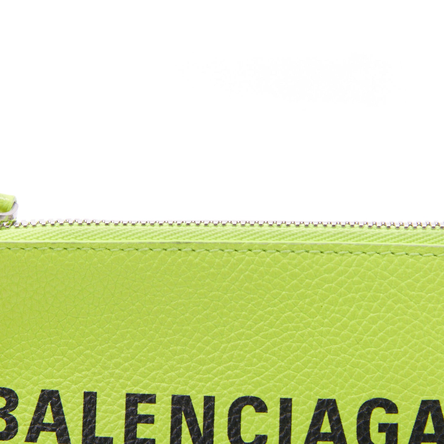 Grained Calfskin Logo Cash Coin Card Holder On Keychain Fluo Yellow Black