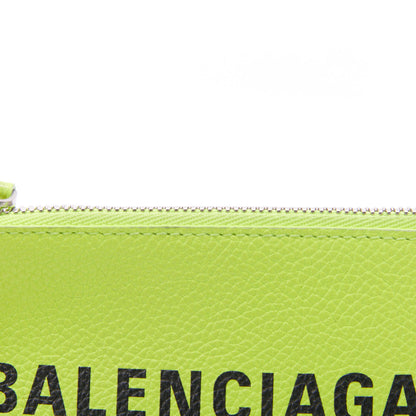 Balenciaga Grained Calfskin Logo Cash Coin Card Holder On Keychain Fluo Yellow Black 8 of 10