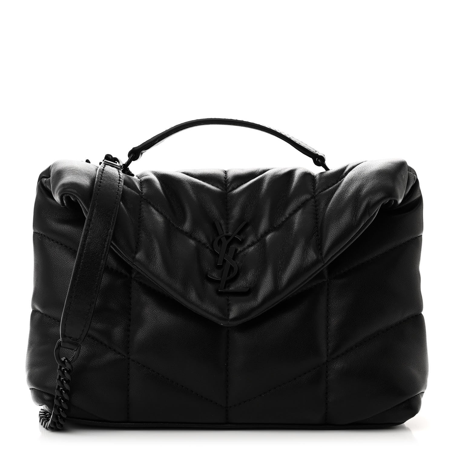 Saint Laurent Lambskin Quilted Toy Loulou Puffer Monogram Monochrome Chain Satchel Black 1 of 11