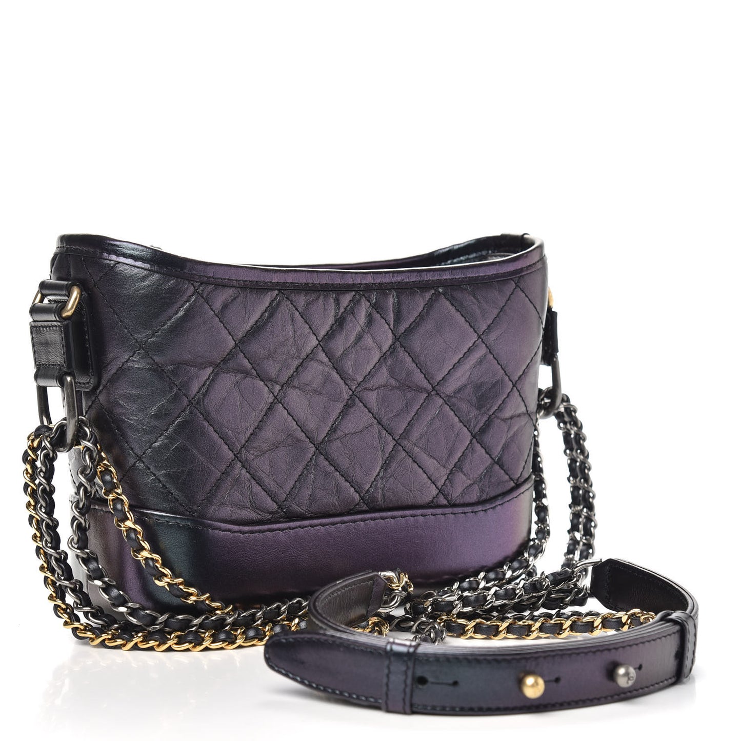 Iridescent Aged Calfskin Quilted Small Gabrielle Hobo Black