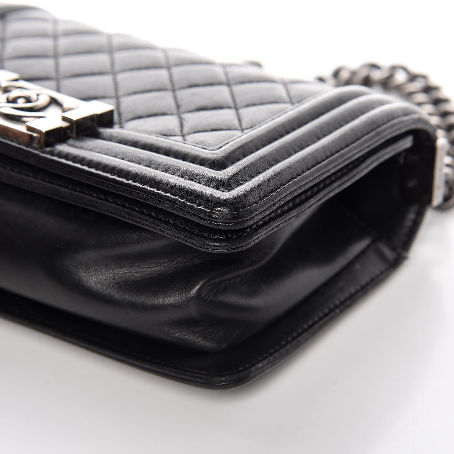 Lambskin Quilted Small Boy Flap Black