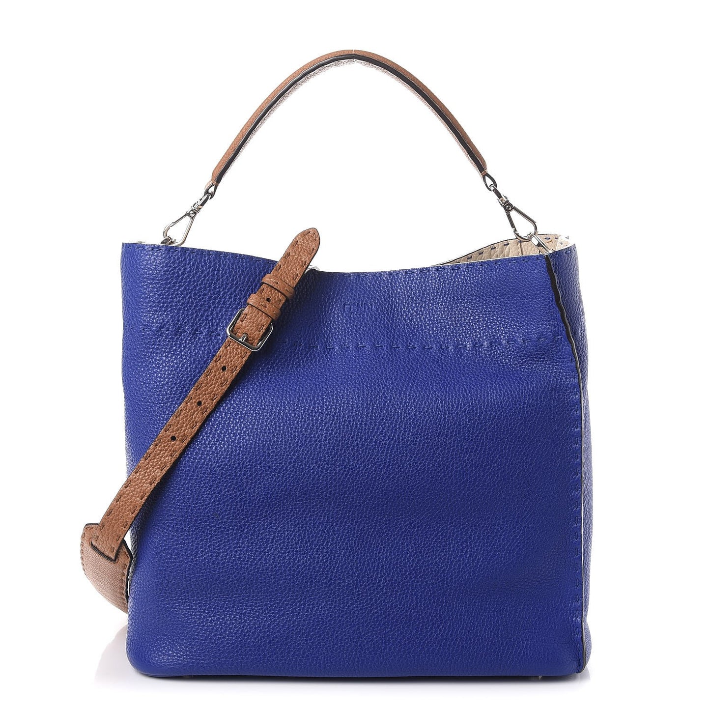 Cuoio Romano Selleria Tri-color Large Anna Bucket Bag Blue Neon