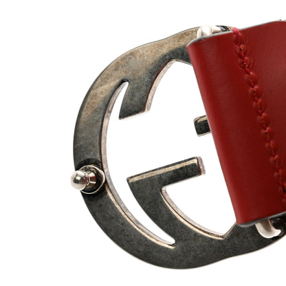 Gucci Selleria Calfskin Nickel Interlocking G 37mm Belt 95 38 Rosso 6 of 8