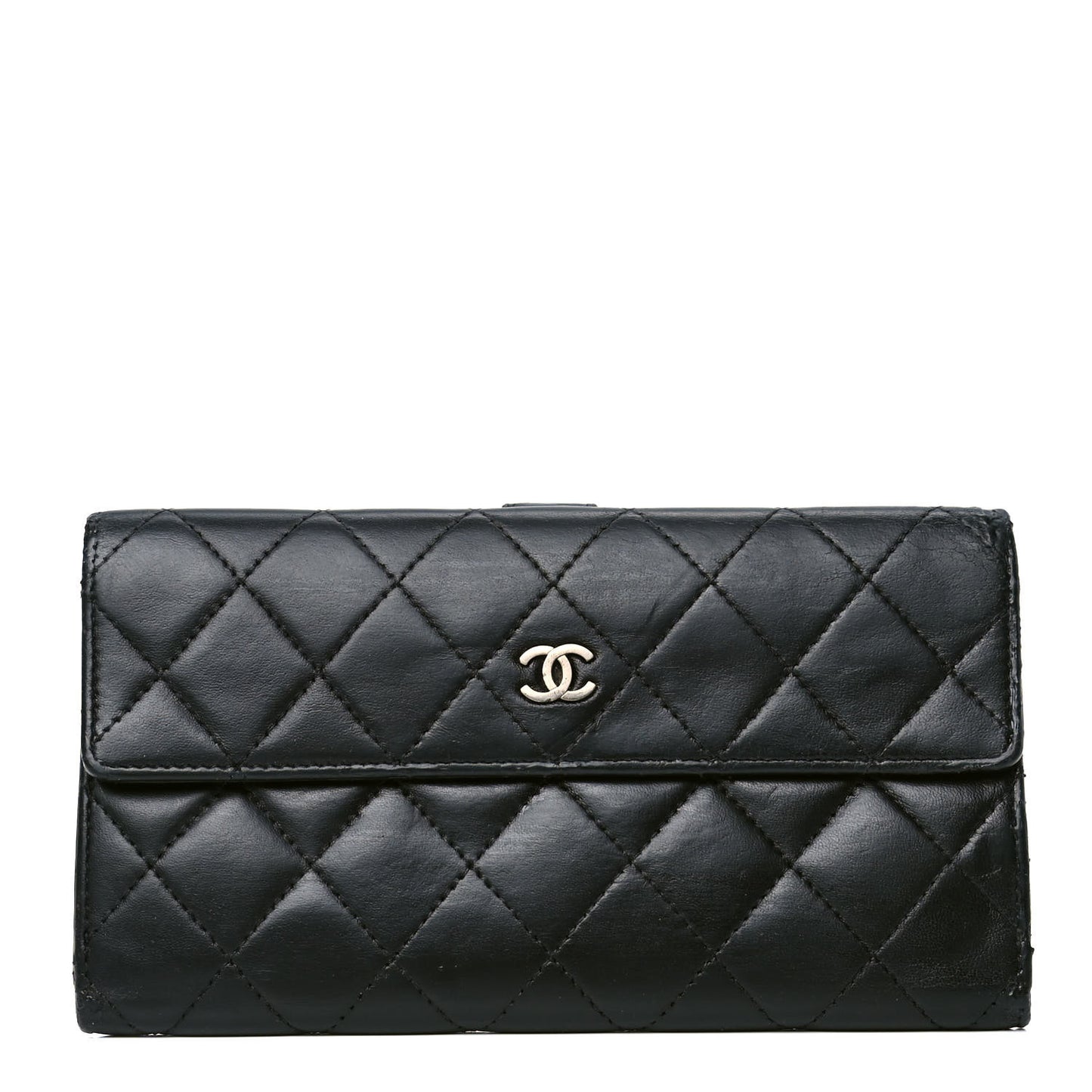 Lambskin Quilted Long Flap Wallet Black