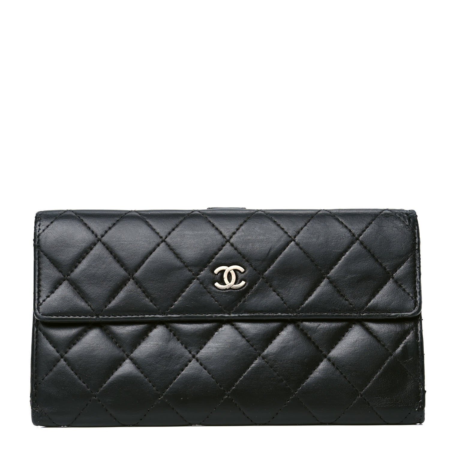 Chanel Lambskin Quilted Long Flap Wallet Black 1 of 7