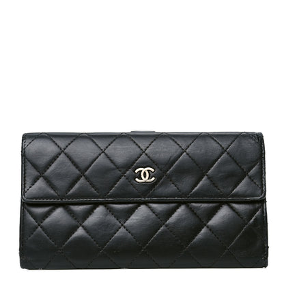 Chanel Lambskin Quilted Long Flap Wallet Black 1 of 7