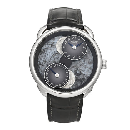 Hermes 18K White Gold Alligator Blue Mother of Pearl 43mm Arceau L'Heure De La Lune Moon Phase Automatic Watch Graphite 1 of 5