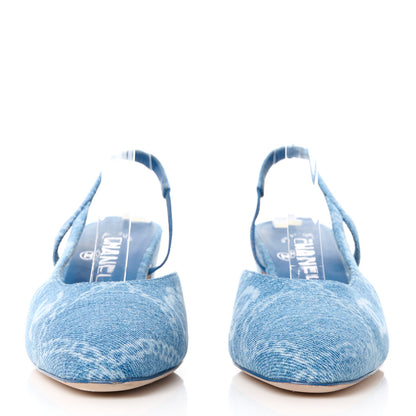Chanel Denim Cap Toe Denim Slingback Pumps 37 Blue 2 of 8