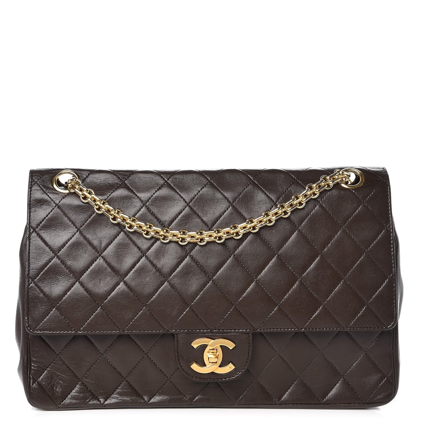 Lambskin Medium Double Flap Bijoux Chain Brown