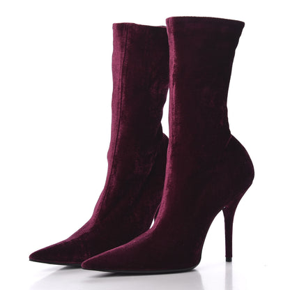 Balenciaga Velvet Extreme Pointed Toe Knife Booties 40 Rouge Prune 2 of 7