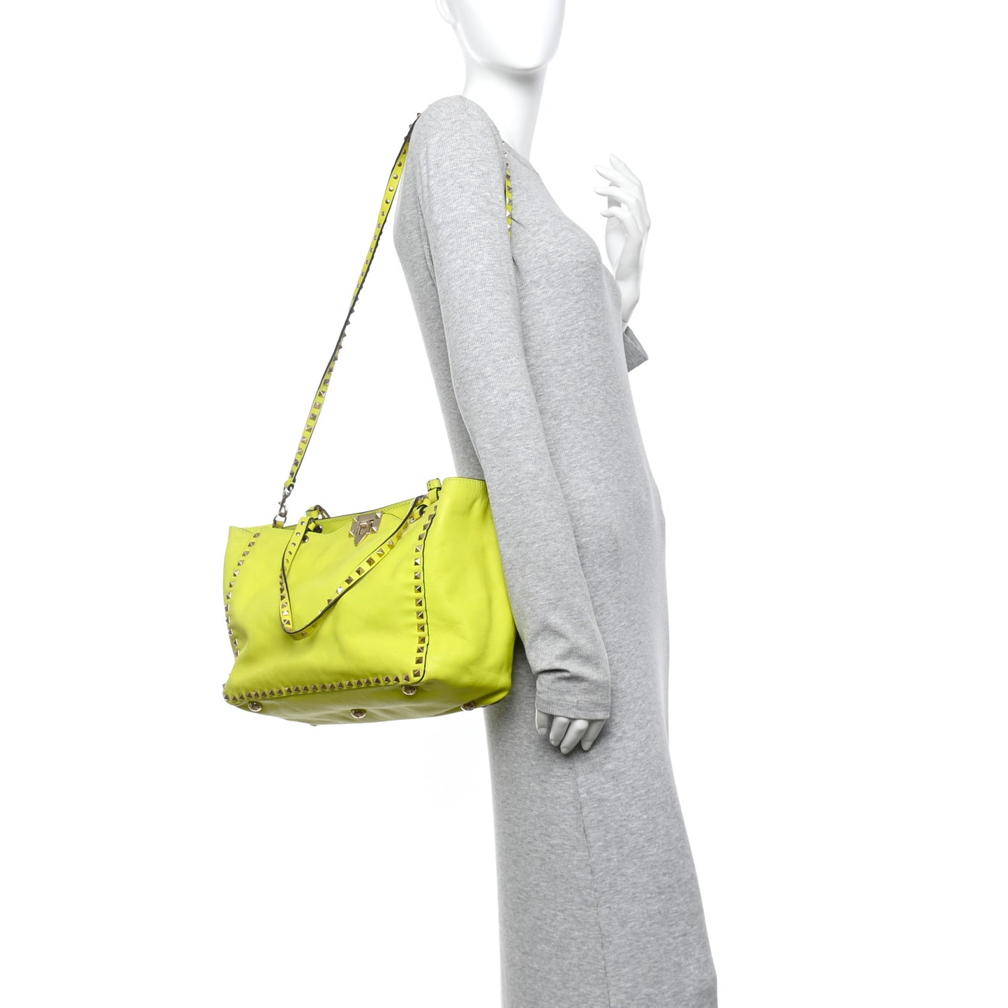 Vitello Medium Rockstud Tote Yellow Fluo