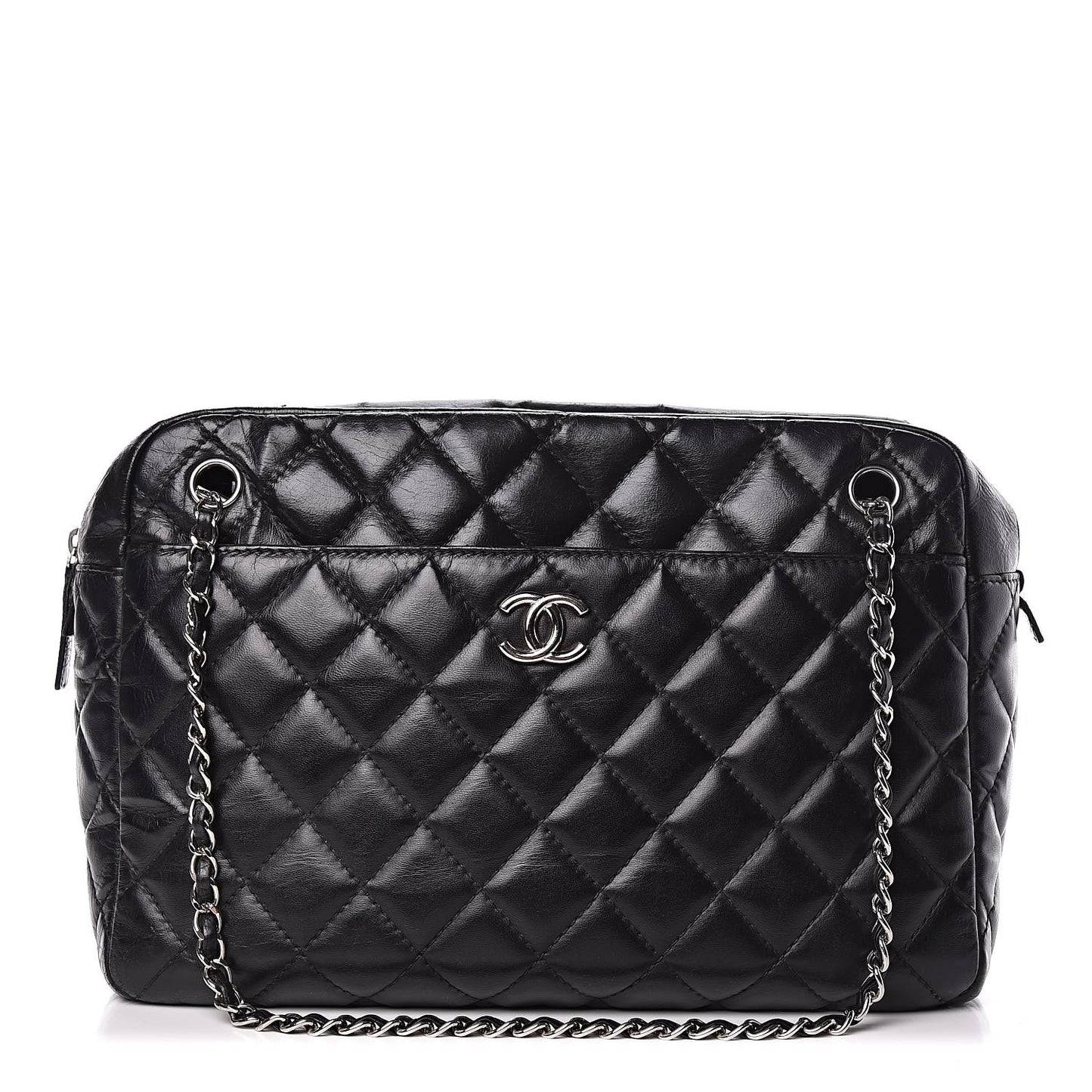 Lambskin Quilted Large Camera Case Black