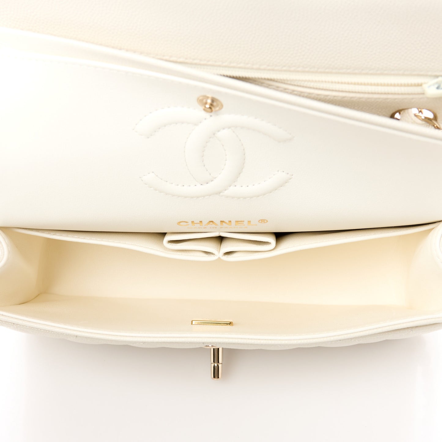 Caviar Quilted Small Double Flap White