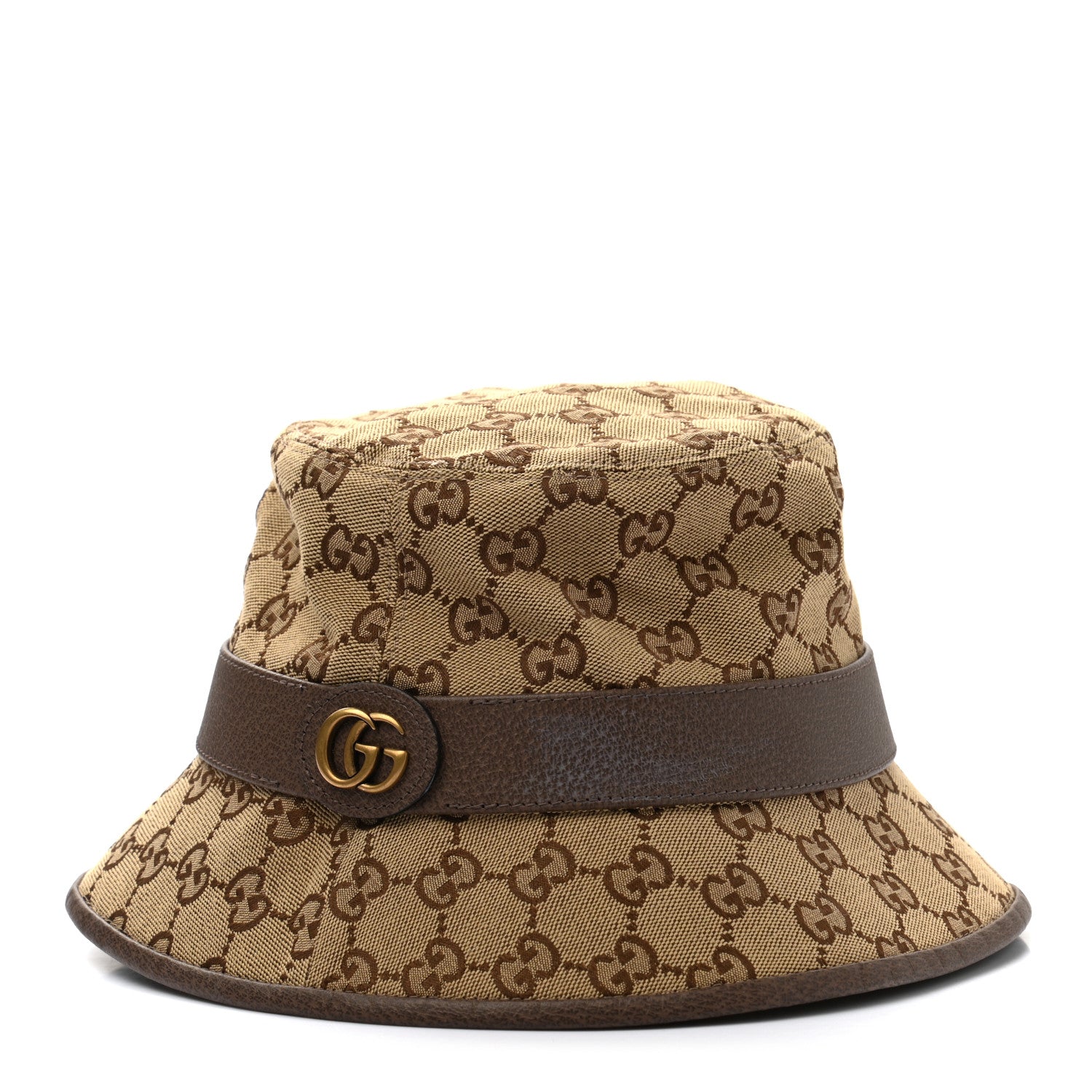 Gucci Monogram Textured Dollar Calfskin GG Jago Bucket Hat S Cacao Beige 1 of 11