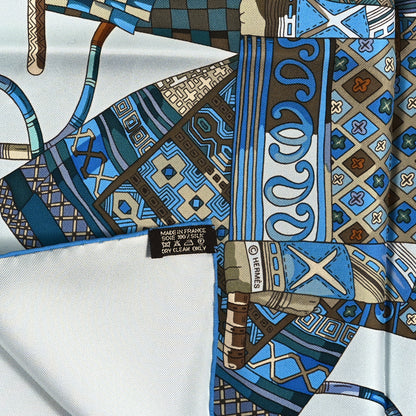 Hermes Silk Voyage En Etoffes Scarf 90 Bleu Pale Blue Jean Vert 3 of 4