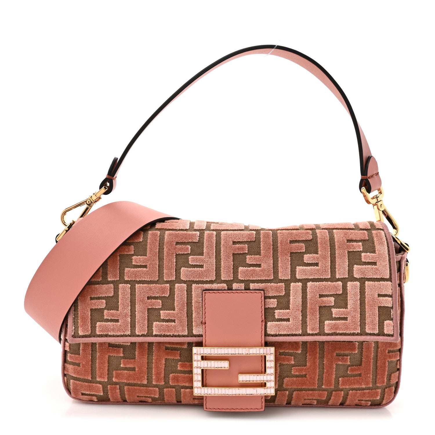 Fendi Velvet Jacquard Crystal FF Baguette Macaron 1 of 11