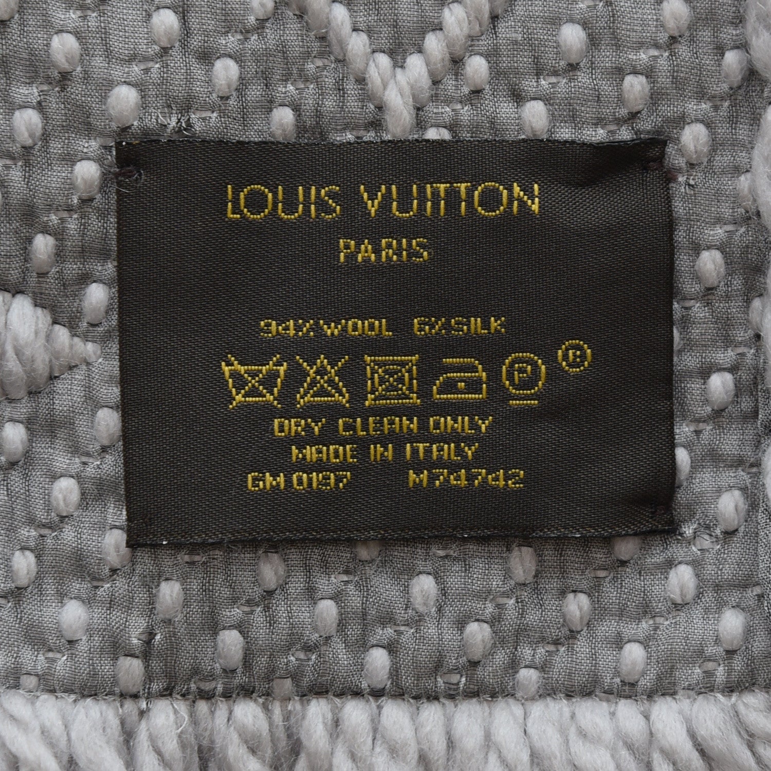 Louis Vuitton Wool Silk Logomania Scarf Pearl Grey 4 of 4