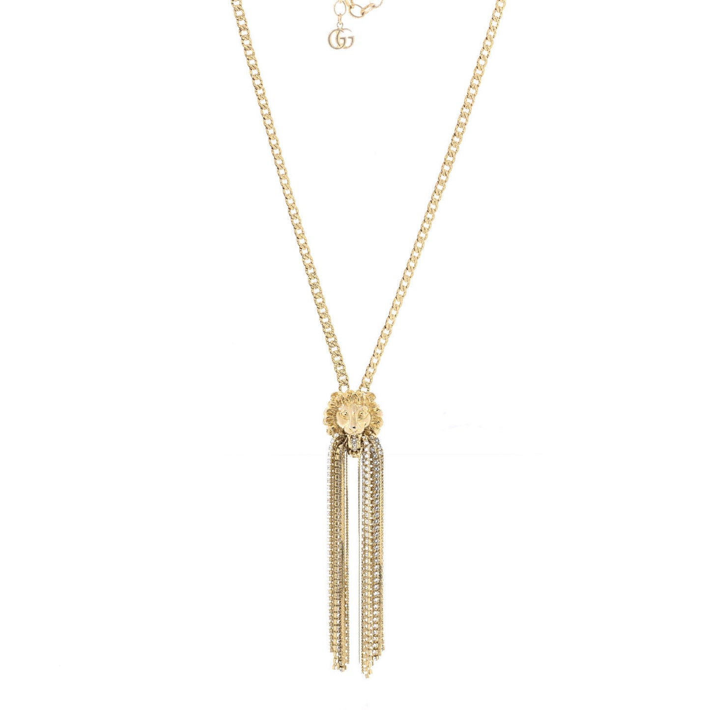 Metal Crystal Fringe Lion Head Necklace Gold