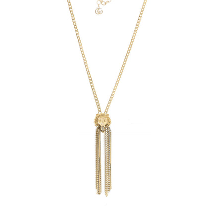 Gucci Metal Crystal Fringe Lion Head Necklace Gold 1 of 7