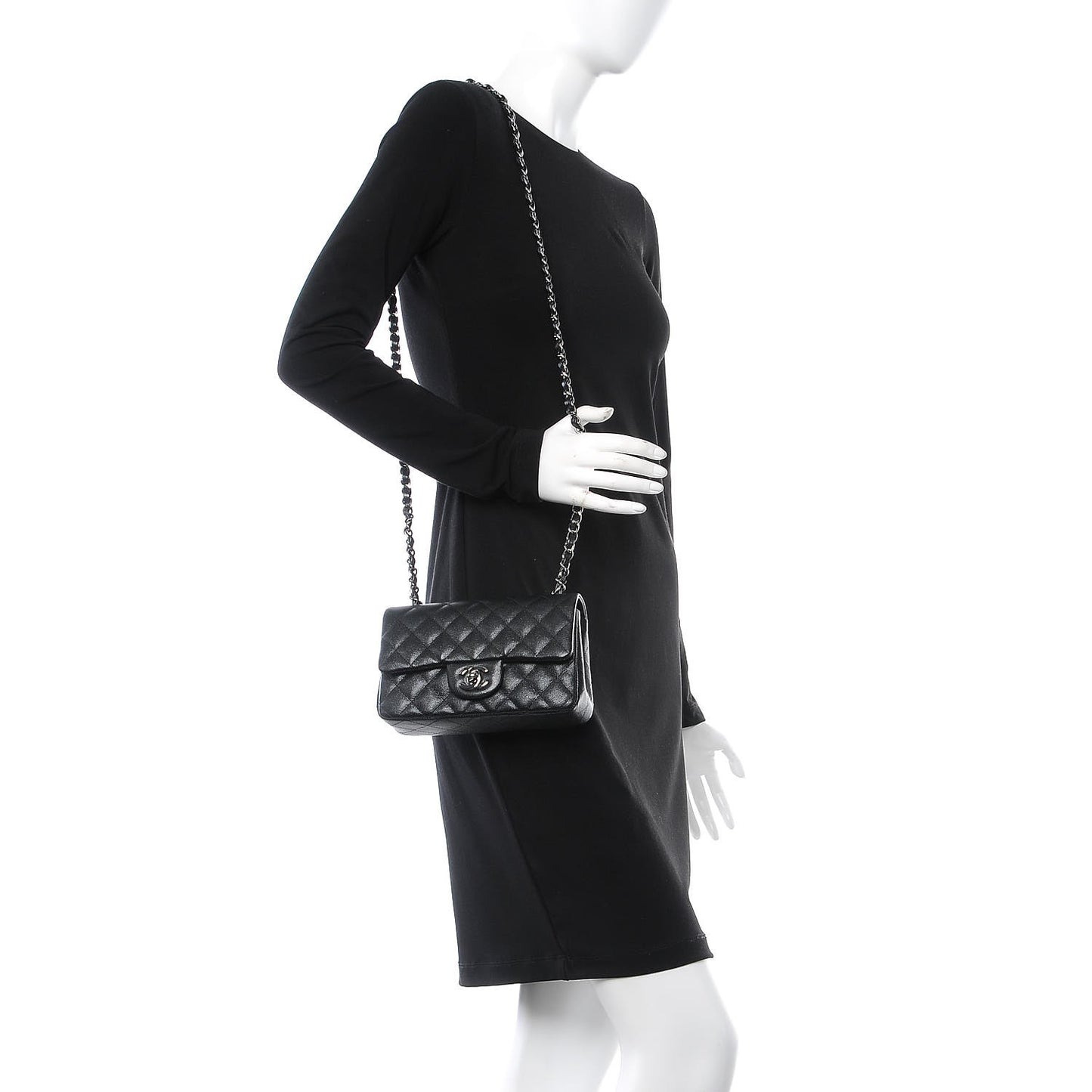 Iridescent Caviar Quilted Mini Rectangular Flap Black