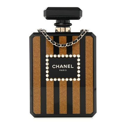 Chanel Plexiglass Perfume Bottle Clutch Black Gold 1 of 13