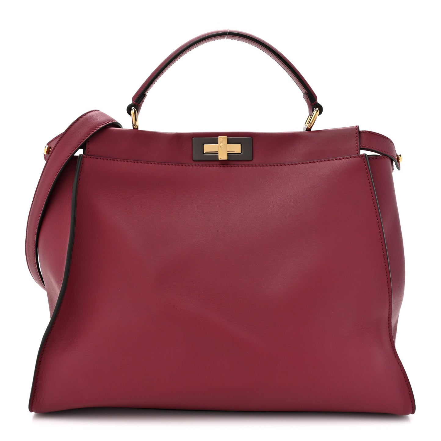 Vitello Seta Alacantara Large Peekaboo Iconic Satchel Black Cherry Fumo