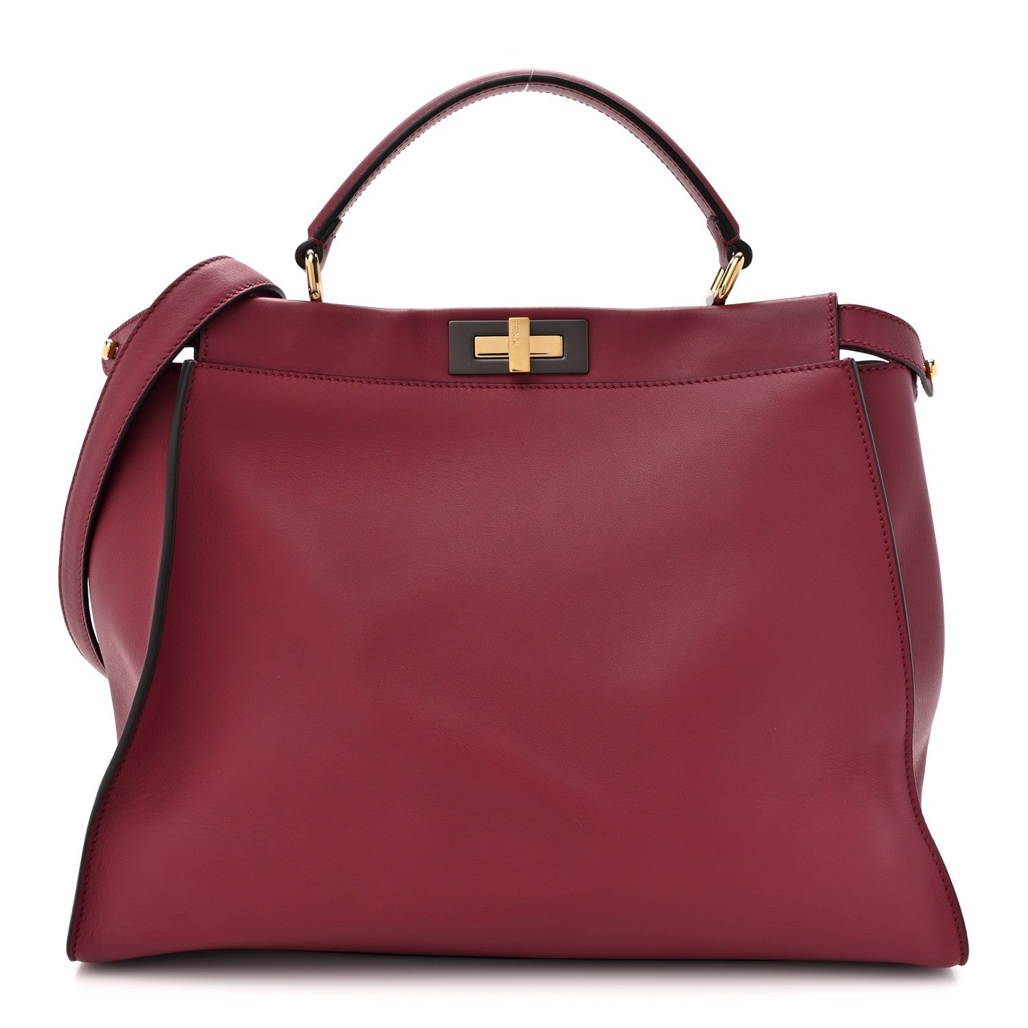 Fendi Vitello Seta Alacantara Large Peekaboo Iconic Satchel Black Cherry Fumo 1 of 13