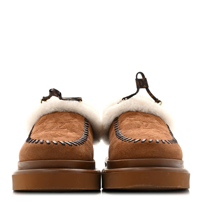 Louis Vuitton Suede Calfskin Shearling Monogram Debossed Cortina Closed Mule 39 Light Beige 3 of 12