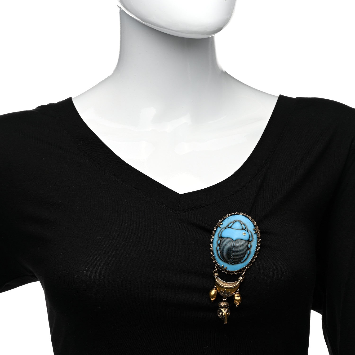 Gucci Metal Scarab Cameo Brooch Aged Gold Blue 2 of 5